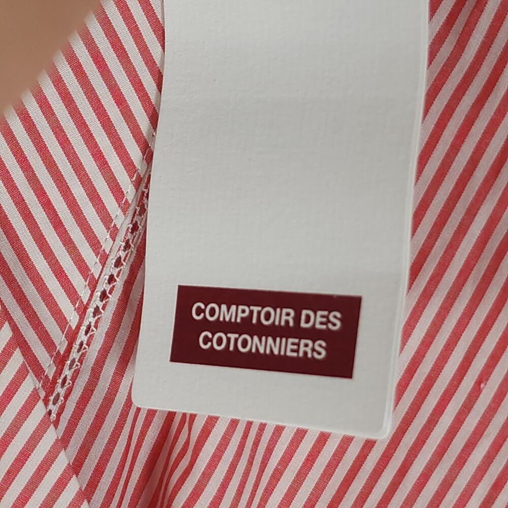 Comptoir Des Cotonniers Women's SzM Red Striped Short Sleeve V Neck Dress Nwt - Picture 5 of 11